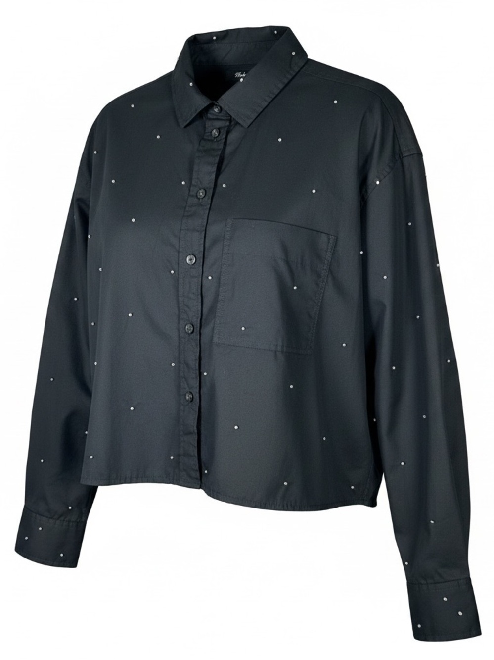 Madewell Poplin Rhinestone Embellished Cropped Oversized Button-Up Shirt Black M
